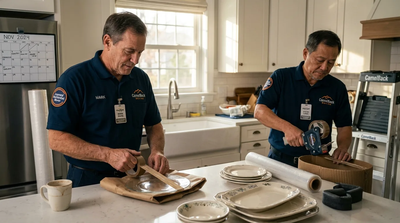 Professional crew packing kitchen dishware in New Buffalo, MI